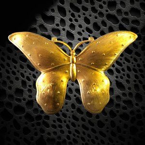 Vintage Butterfly Brooch Pin Gold Tone 2.75" Wide Unsigned